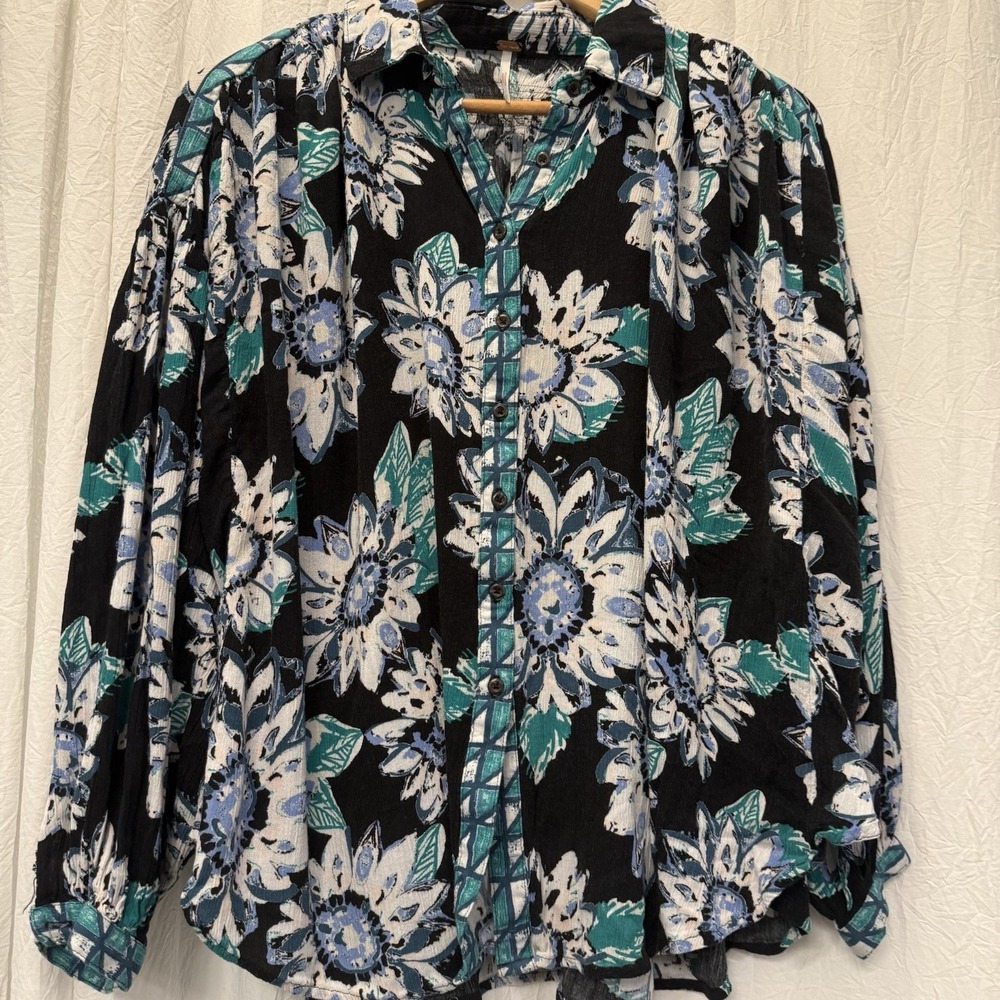 Free People Womens Good Vibrations Sunflower Print Boho Oversized Top Size Small - Picture 7 of 14